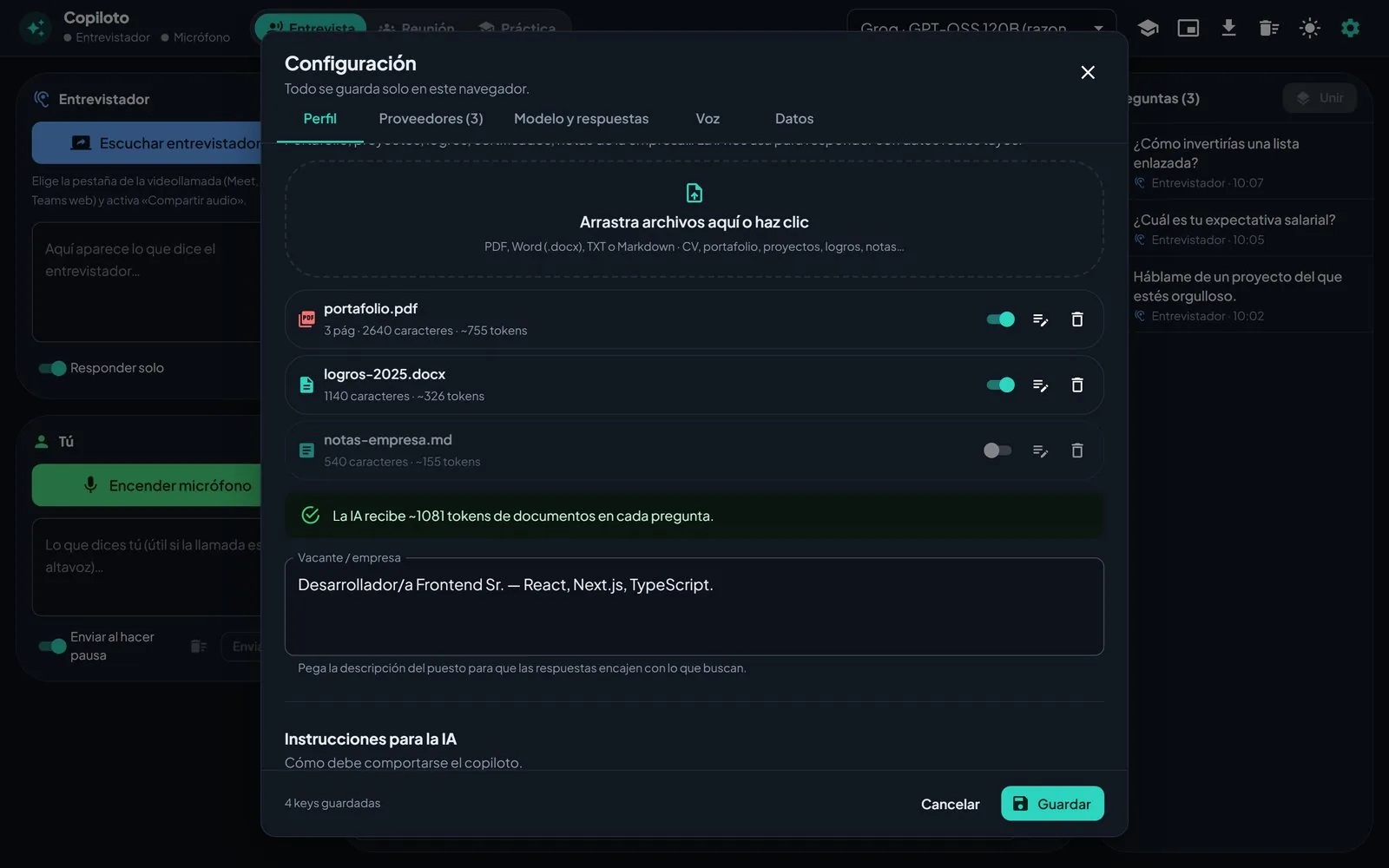 Documentos del perfil